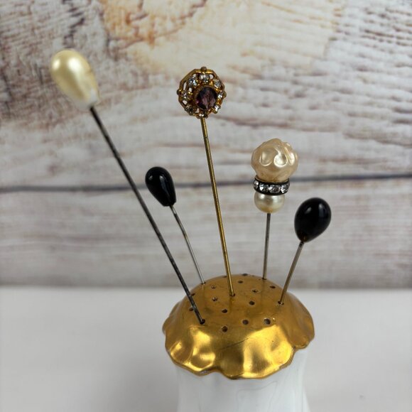 Antique Noritake Nippon Hat Pin Holder plus 7 Hat Pins - Picture 2 of 12